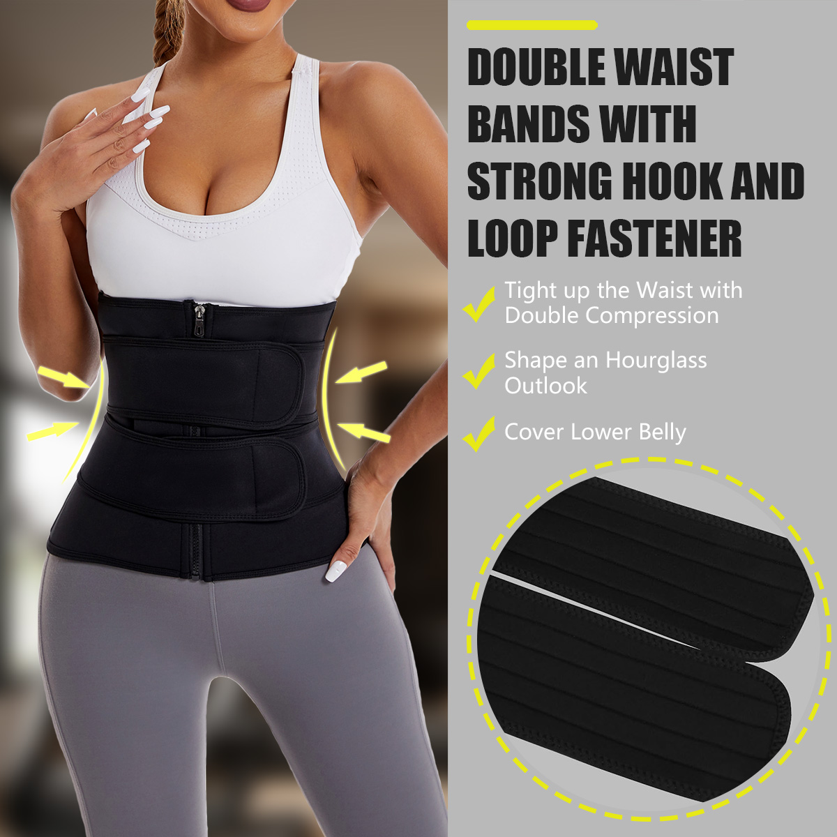 여성용 허리 트레이너 벨트, 이중 스트랩 지퍼 네오프렌 - Sweat Waist Trainer Belt Neoprene 리뷰 및 가격