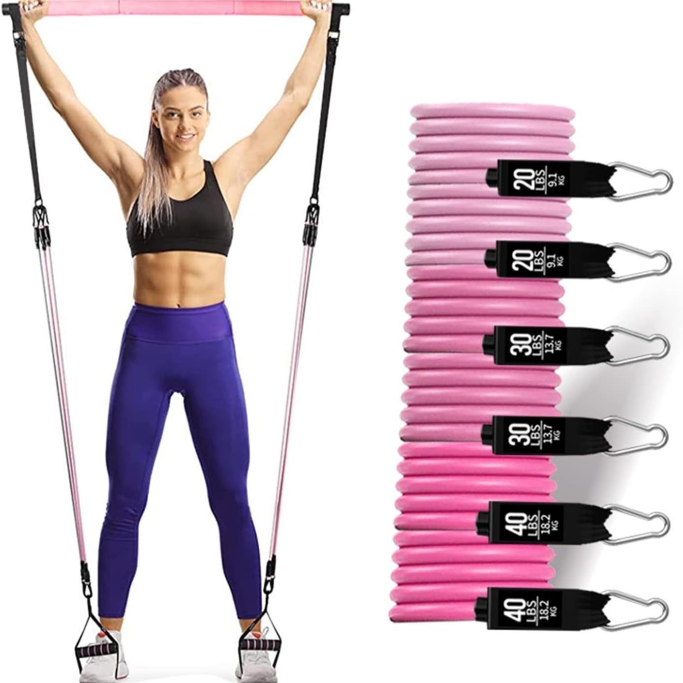 180lbs 저항 밴드와 조절 가능한 필라테스 바, 휴 - Pilates Bar Kit With Resistance Bands 리뷰 및 가격